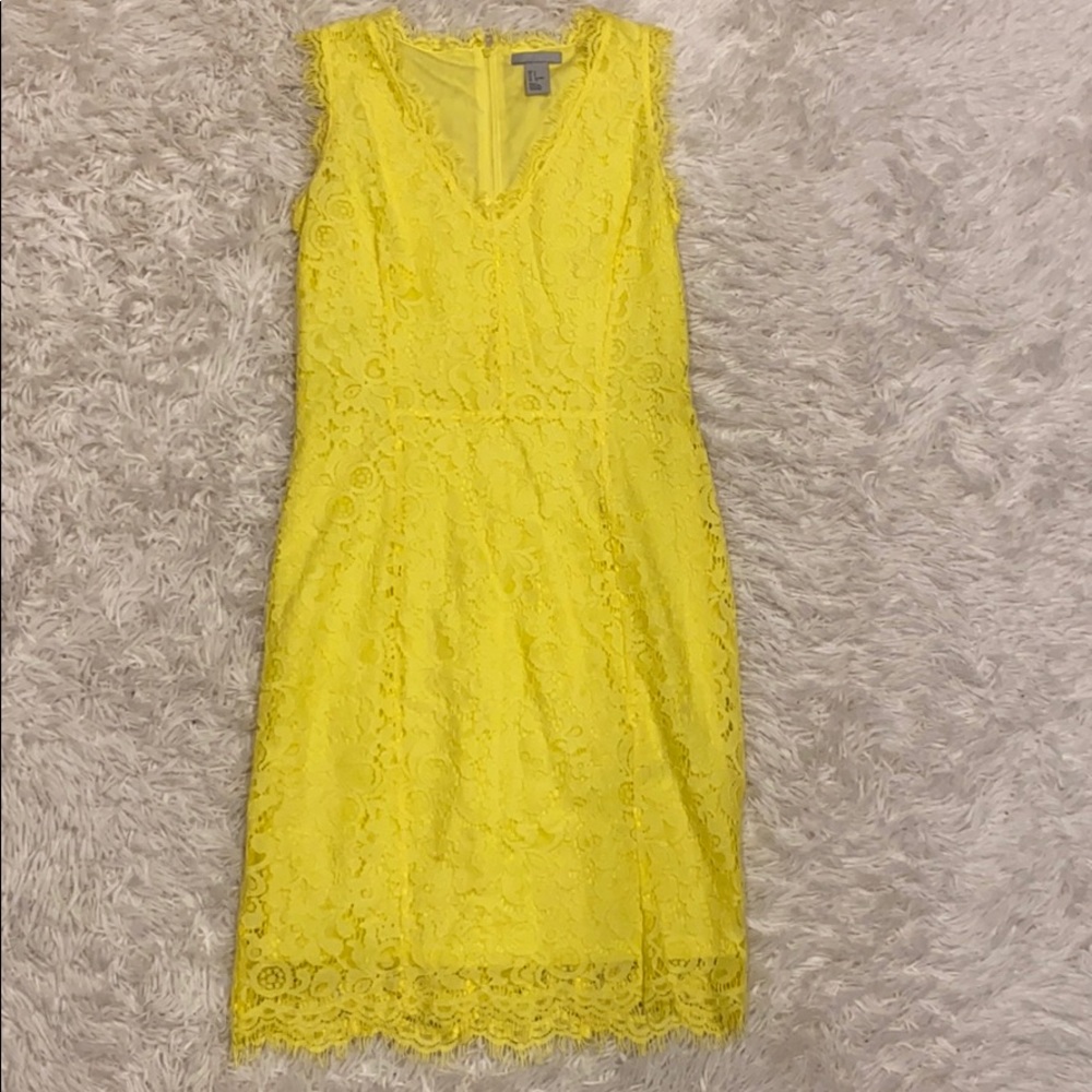 H&M yellow lace dress V neck worn once! Size S